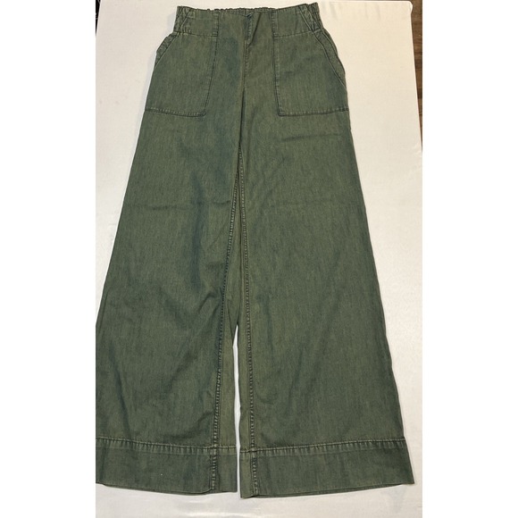 Free People We The Free Pull On Wide-Leg Pants Size S Moss Green Boho Chic - Picture 8 of 10